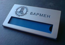 Бейдж. Rowmark серебро\синий. 70х40мм